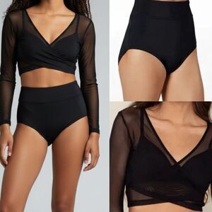 Kelle dance solo costume black 2763 2 piece black mesh crossover top trunks MA